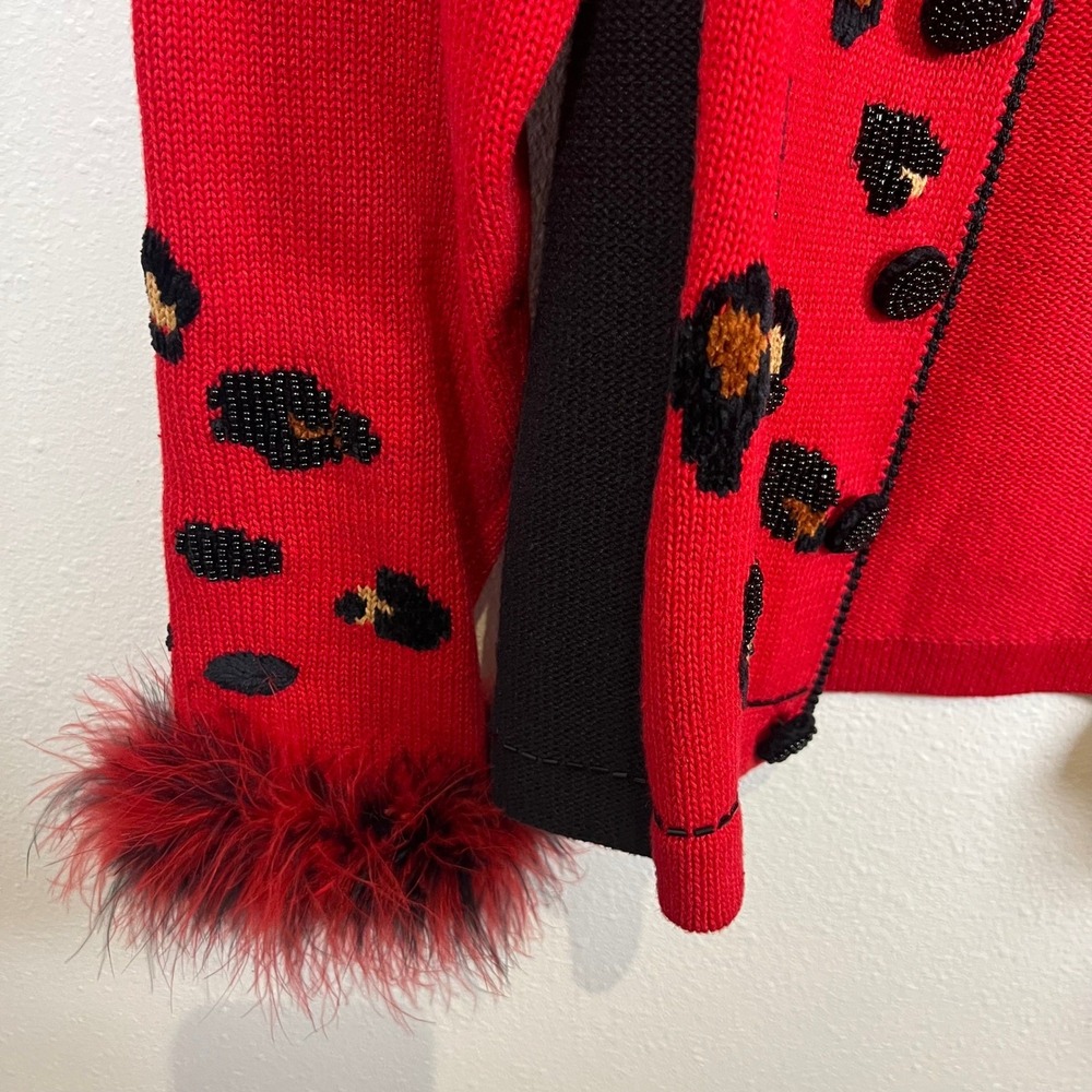 VTG Berek Leopard Print Knit Cardigan Sweater Beaded 90s Maximalist Bold Sz. S - Picture 5 of 13